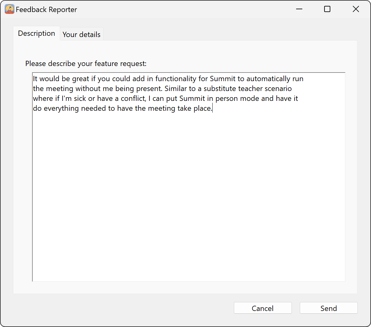 Summit Feedback Reporter Window